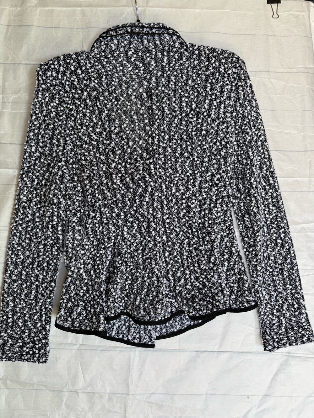 Joseph Ribkoff Black and White Textured Knit Blazer tweed ruffled collar jacket - Picture 2 of 16